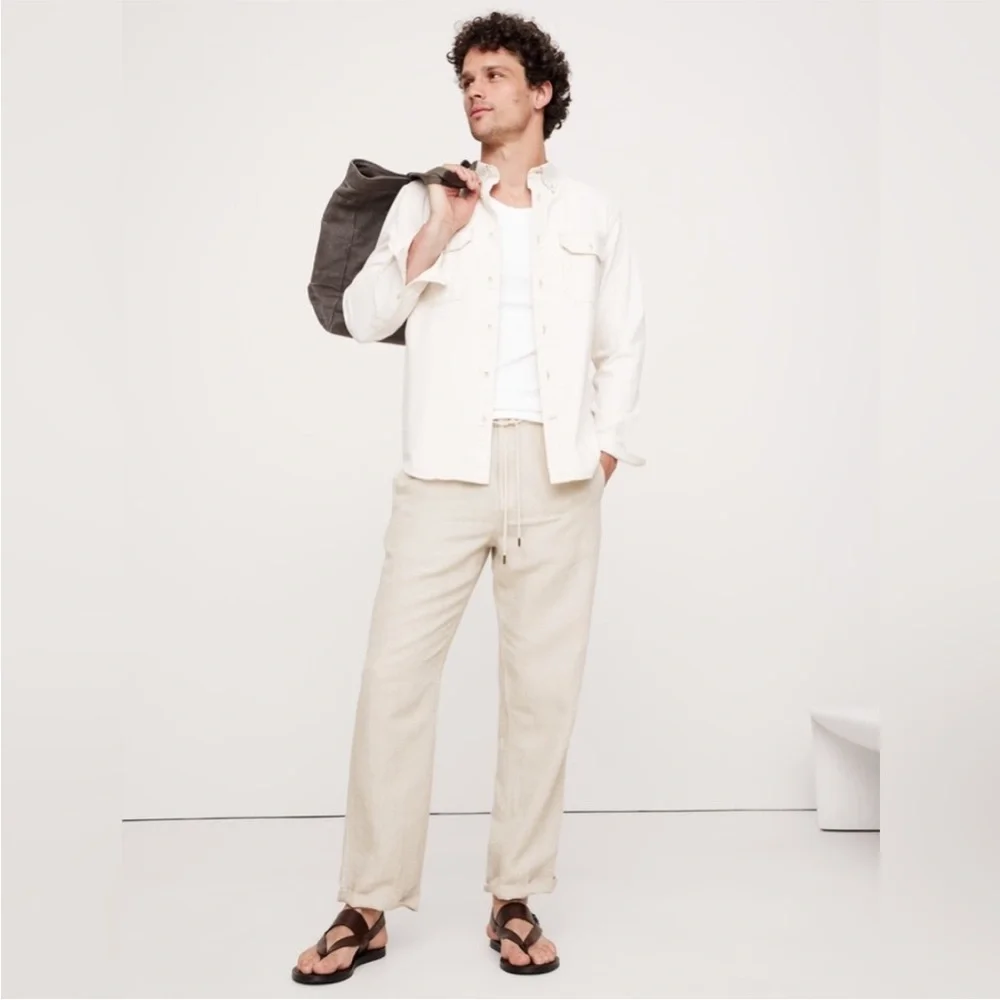 NWT! Banana Republic Relaxed Linen-Cotton Pull-On Beach Pant - Size Medium 🩷
